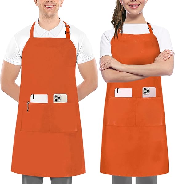 Utopia Kitchen 2 Pack Bib Apron, Adjustable with 2 Pockets, Water and Oil Resistant, Cooking Kitchen Chef Apron for Women Men Quick Pick Grocers